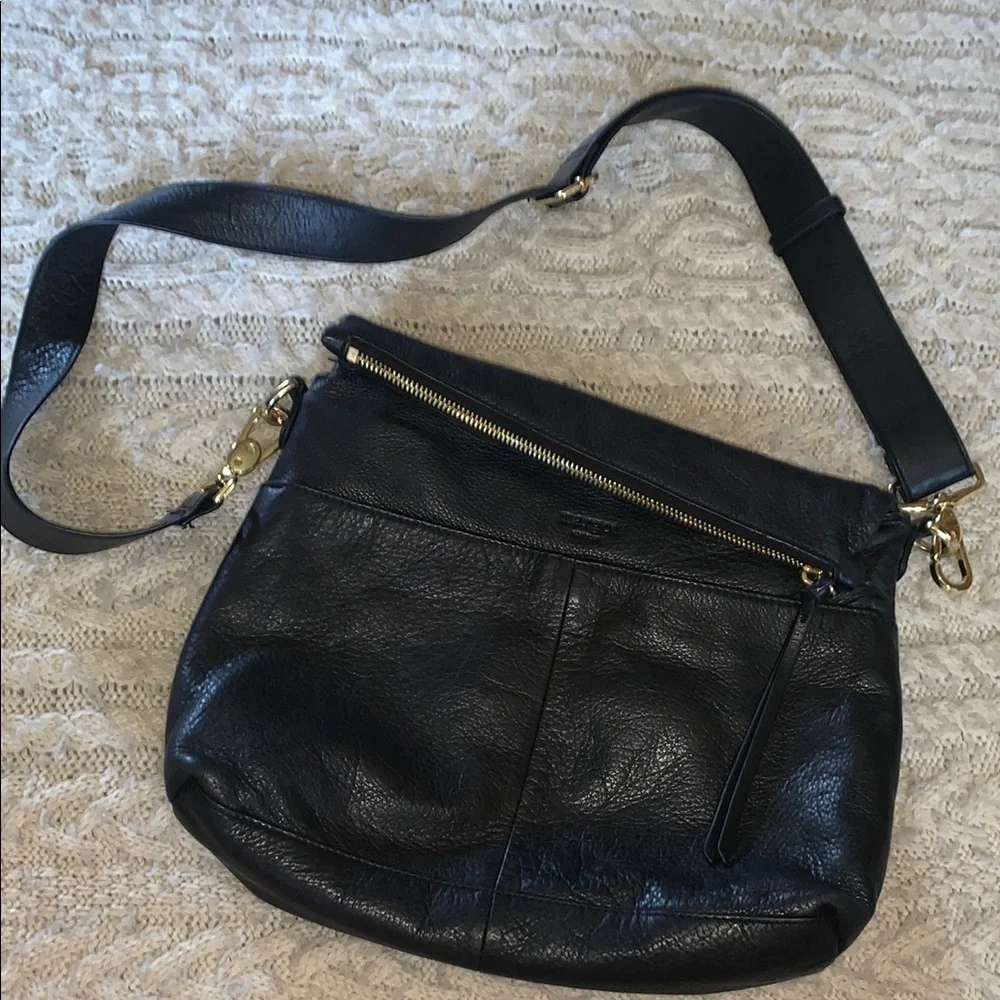 Margot Black Leather Crossbody Hobo Satchel Bag